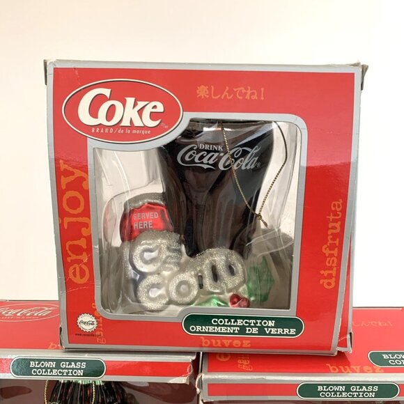 3 Coca-Cola Hand Blown Glass Ornaments Delivery Truck Cooler & Coke Glass Boxes - Picture 8 of 9